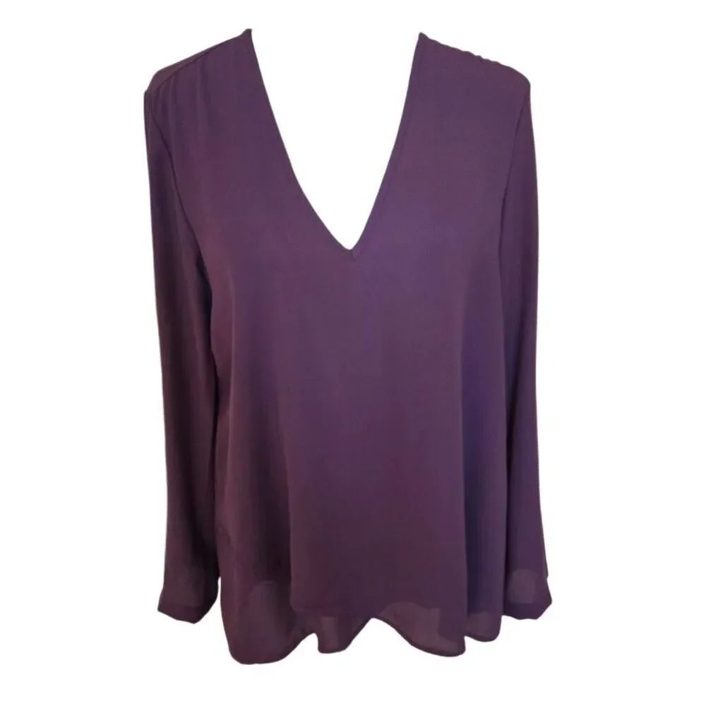 Karen Kane Womens Roll Tab Sleeve Asymmetric Hem Blouse Top Purple Size Small